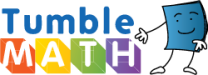 TumbleMath logo. 'Tumble' is blue text, 'Math' is in different colored blocks. Blue piece of paper with a face, hands, and feet.