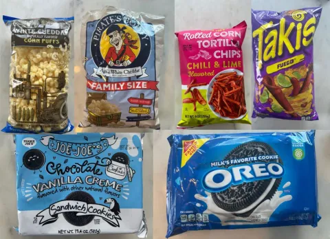 Trader Joe's version of snacks and the name brand. 