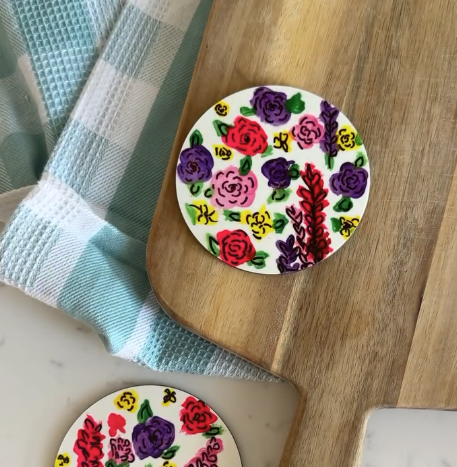 sublimation painted floral coasters