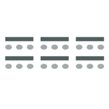 Rows of tables with chairs facing the front.